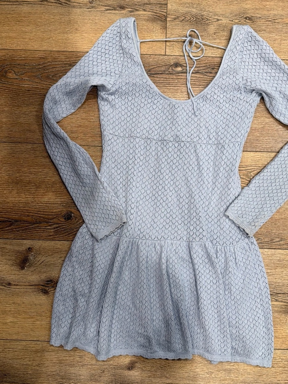 Hollister Light Gray Lace-Pattern Long Sleeve Dress